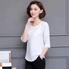 JXG-宽松重磅仿真丝上衣春秋新款大码七分袖t恤女纯色打底衫妈妈装 商品缩略图5