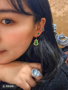 Qeelin绿葫芦耳钉（一对），乱真精工，高品质，实拍，配全套专柜包装
