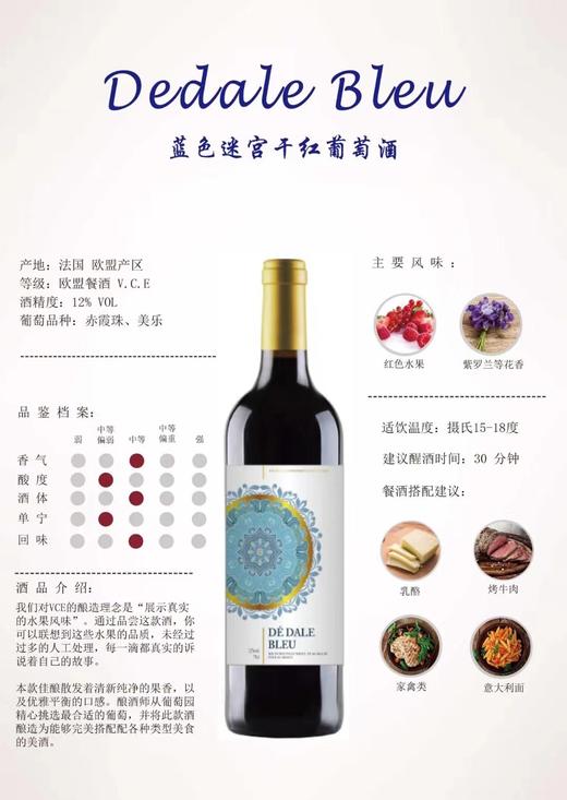 法国 蓝色迷宫 干红葡萄酒 12°  750ml 商品图3