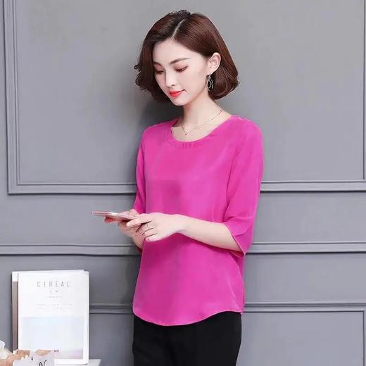 JXG-宽松重磅仿真丝上衣春秋新款大码七分袖t恤女纯色打底衫妈妈装 商品图2