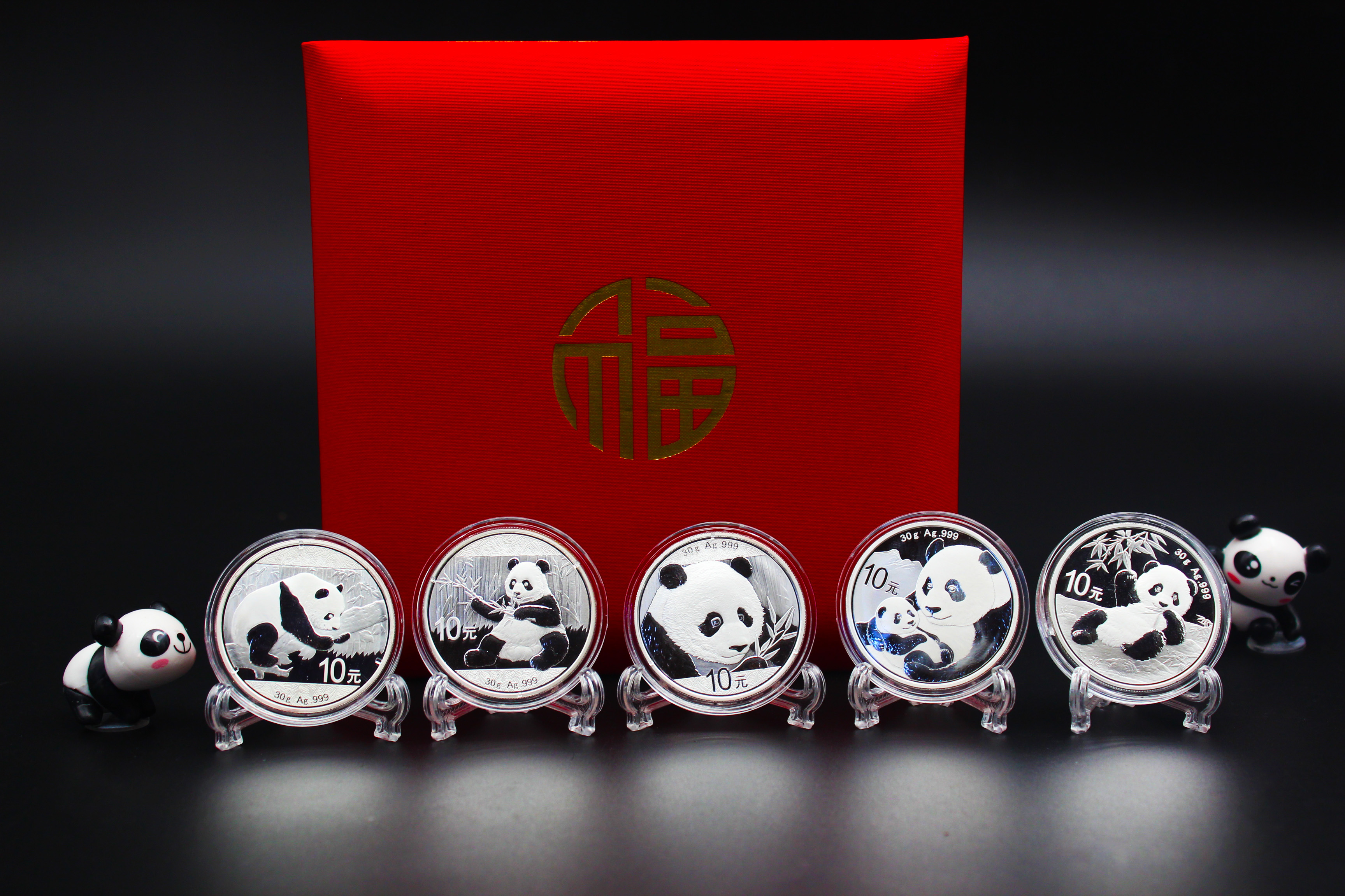 熊猫五福16-20-熊猫银币5枚套装