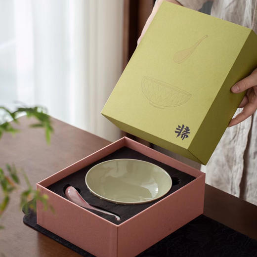 清如许严选｜翠影朝霞 豇豆红如意勺/秘色青瓷莲瓣碗套组 商品图2