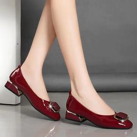 漆皮平底单鞋，软皮软底中跟浅口真皮鞋 LXHX3099