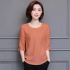 JXG-宽松重磅仿真丝上衣春秋新款大码七分袖t恤女纯色打底衫妈妈装 商品缩略图1