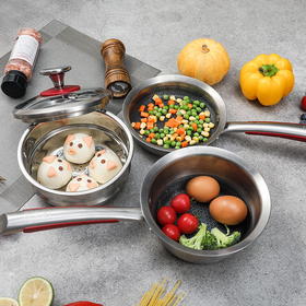 【现货发】康巴赫婴儿宝宝辅食锅不锈钢奶锅不粘锅小煎煮一体三件套煤电通用