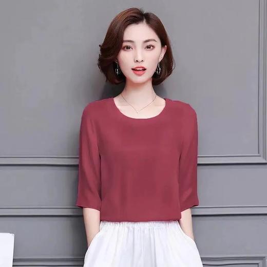 JXG-宽松重磅仿真丝上衣春秋新款大码七分袖t恤女纯色打底衫妈妈装 商品图3