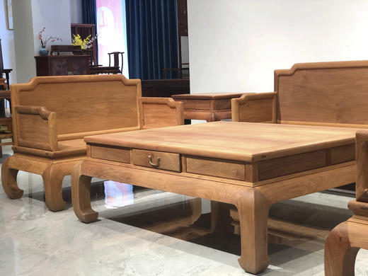 红桥红  家具严选  缅甸花梨（大果紫檀）【弯腿 三围攒框素板 223沙发 六件套】 商品图2