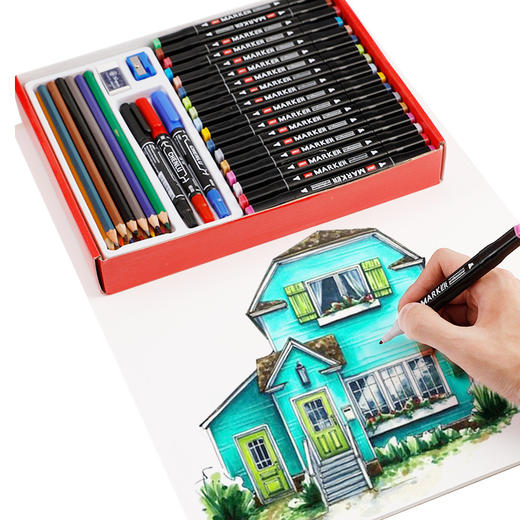 开学季福利！【48色马克笔+24色彩铅礼盒】儿童水彩笔套装小学生动漫画彩色美术生专用绘画笔 商品图4