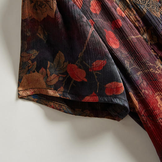 上海旗袍厂XT-21001-2万针绣花中国风女式连衣裙 桑蚕丝香云纱连衣裙女 微收腰A字裙 商品图4