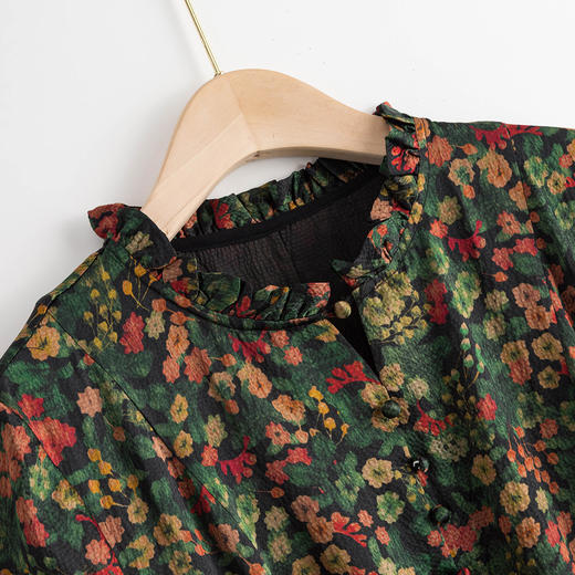 上海旗袍厂XT-21017-2领子有特色 杭州丝绸连衣裙 小碎花抽皱木耳边 香云纱丝绸裙子 商品图3