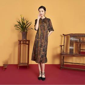 上海旗袍厂XT-CT20-316简约一件潮流女式连衣裙 桑蚕丝香云纱连衣裙女 新款潮A字裙