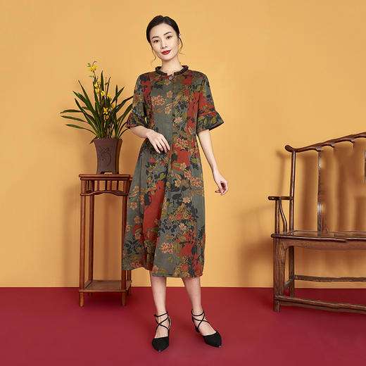 上海旗袍厂XT-CT20-316简约一件潮流女式连衣裙 桑蚕丝香云纱连衣裙女 新款潮A字裙 商品图1