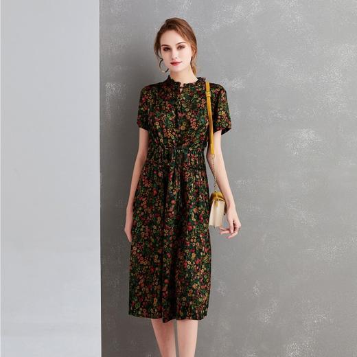 上海旗袍厂XT-21017-2领子有特色 杭州丝绸连衣裙 小碎花抽皱木耳边 香云纱丝绸裙子 商品图5