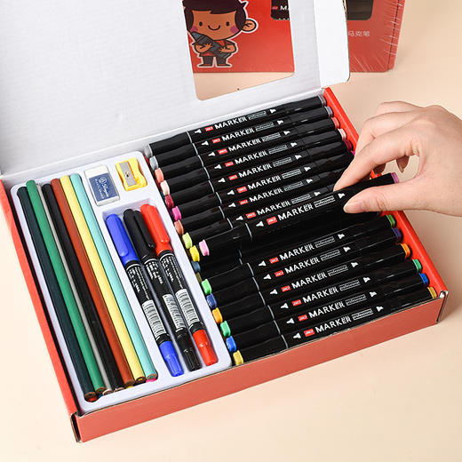开学季福利！【48色马克笔+24色彩铅礼盒】儿童水彩笔套装小学生动漫画彩色美术生专用绘画笔 商品图3