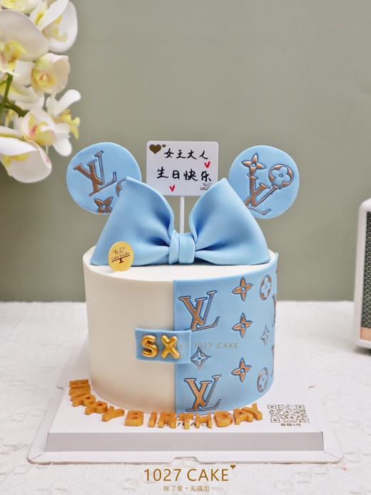 1027CAKE | 奢侈品LV   蝴蝶结 LV礼物盒 翻糖装饰蛋糕 蓝色 商品图2