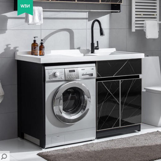 鑫达菲 洗衣柜 新墨石灰 1.2-1.3-1.4-1.5米 右 配低边象牙白盆 商品图0