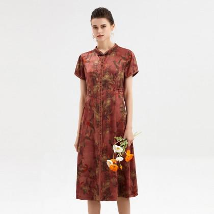 上海旗袍厂XT-21013-2贵夫人香云纱连衣裙女2021年夏品牌重磅杭州真丝桑蚕丝旗袍裙 商品图5