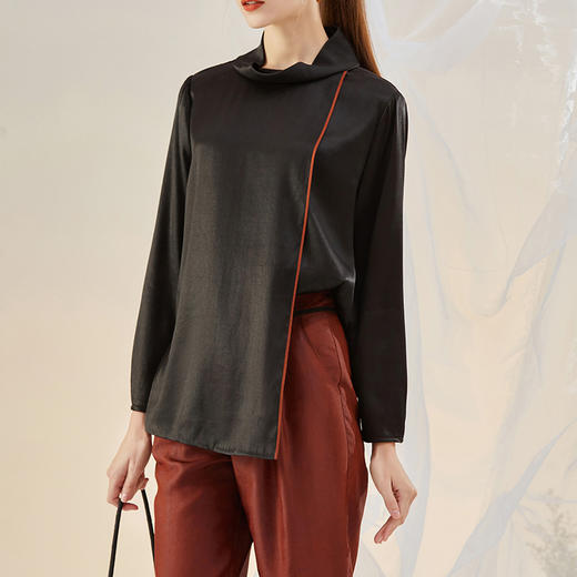 TANGY Collection天意精品2021年秋冬新品桑蚕丝撞色线迹莨绸上衣 商品图1