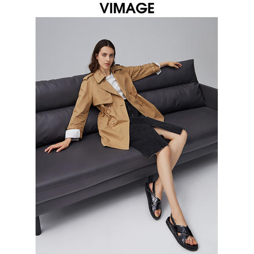 VIMAGE纬漫纪女装秋季新款帅气翻领经典百搭收腰显瘦风衣外套VC2004004 商品图1