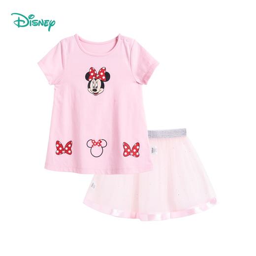迪士尼女童夏季时尚洋气短袖长上衣短裙套装 商品图4