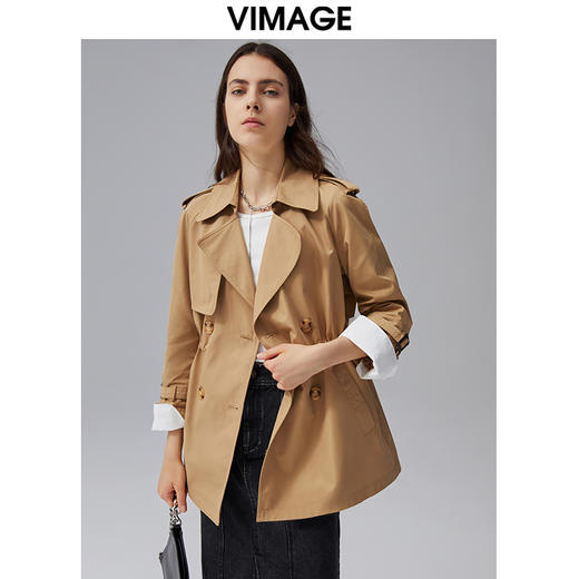 VIMAGE纬漫纪女装秋季新款帅气翻领经典百搭收腰显瘦风衣外套VC2004004 商品图3