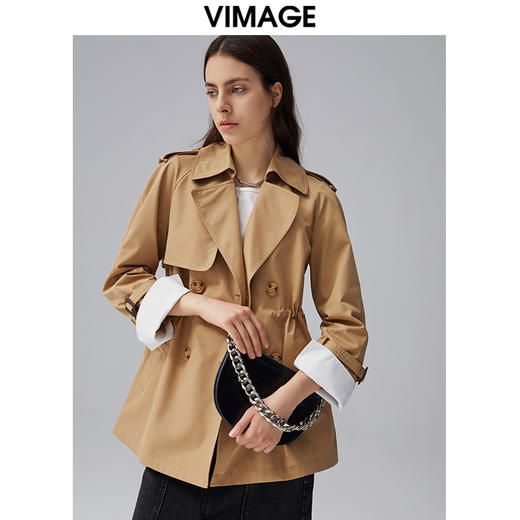 VIMAGE纬漫纪女装秋季新款帅气翻领经典百搭收腰显瘦风衣外套VC2004004 商品图0