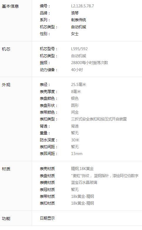 浪琴名匠系列L2.128.5.78.7女款机械表 商品图8