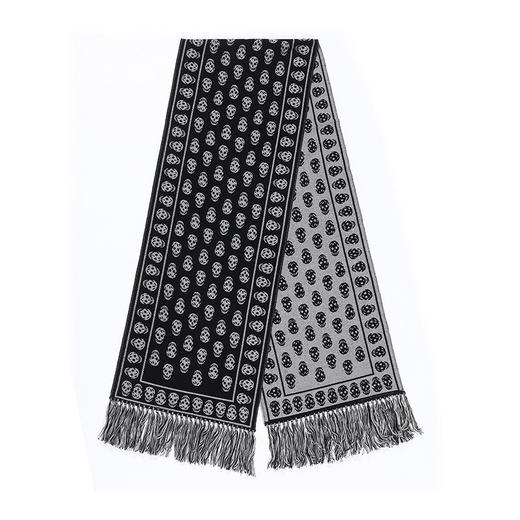 ALEXANDER MCQUEEN 亚历山大.麦昆 中性骷髅头提花羊毛流苏围巾 混色 358351 4200Q 1078 商品图1