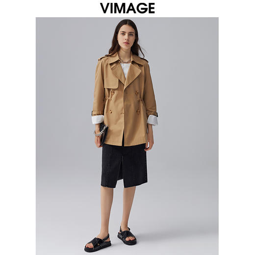 VIMAGE纬漫纪女装秋季新款帅气翻领经典百搭收腰显瘦风衣外套VC2004004 商品图2