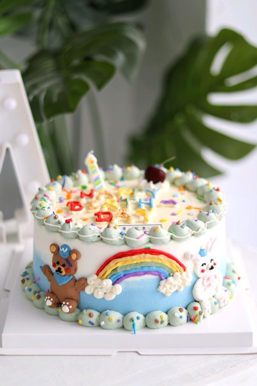 【生日蛋糕】彩虹小兔子小熊款 商品图0