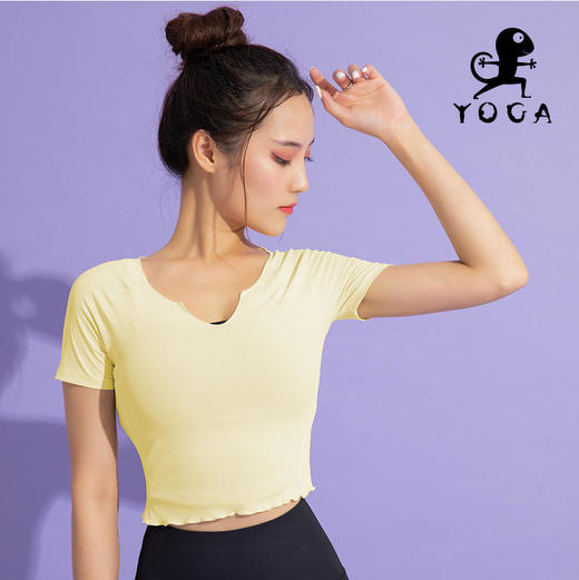 【现货秒发】壁虎瑜伽【2107SY022】小V领短袖T恤（无胸垫） 商品图3