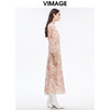 VIMAGE/纬漫纪新款秋季V领系带松紧袖口落肩式印花连衣裙女V1607241 商品缩略图2