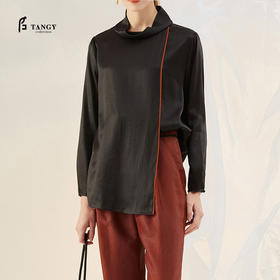 TANGY Collection天意精品2021年秋冬新品桑蚕丝撞色线迹莨绸上衣