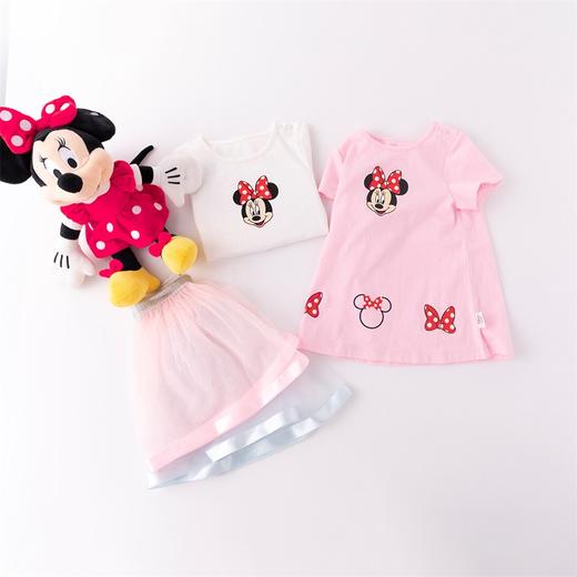 迪士尼女童夏季时尚洋气短袖长上衣短裙套装 商品图3