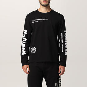 ALEXANDER MCQUEEN 亚历山大·麦昆 男士圆领长袖T恤 黑色 662564 QRZ67 0901