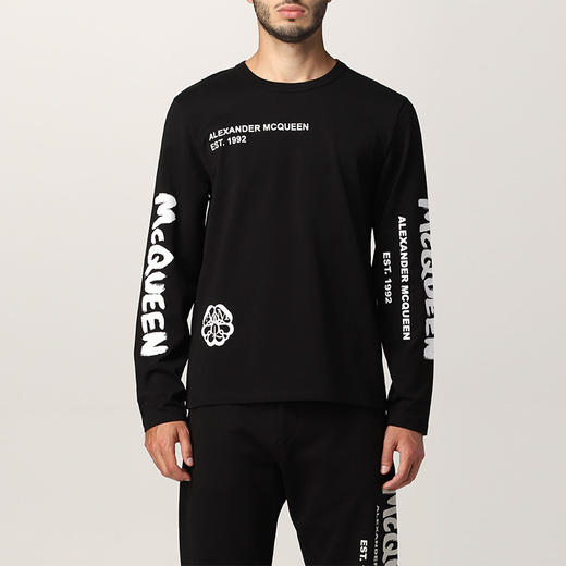 ALEXANDER MCQUEEN 亚历山大·麦昆 男士圆领长袖T恤 黑色 662564 QRZ67 0901 商品图0