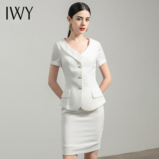 IWY/白色职业套装女时尚气质修身休闲西装高端通勤正装工作服CS0371 商品图1