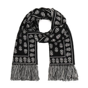 ALEXANDER MCQUEEN 亚历山大.麦昆 中性骷髅头提花羊毛流苏围巾 混色 358351 4200Q 1078