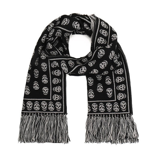 ALEXANDER MCQUEEN 亚历山大.麦昆 中性骷髅头提花羊毛流苏围巾 混色 358351 4200Q 1078 商品图0