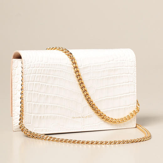 ALEXANDER MCQUEEN 亚历山大·麦昆 女士小号鳄鱼压纹皮革斜挎单肩骷髅包 白色 613088 1HB0G 9006 商品图1