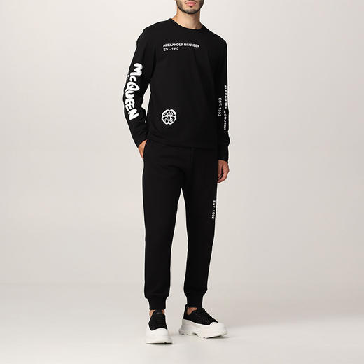 ALEXANDER MCQUEEN 亚历山大·麦昆 男士圆领长袖T恤 黑色 662564 QRZ67 0901 商品图3