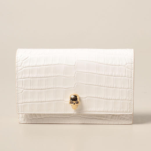 ALEXANDER MCQUEEN 亚历山大·麦昆 女士小号鳄鱼压纹皮革斜挎单肩骷髅包 白色 613088 1HB0G 9006 商品图0