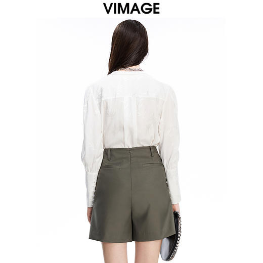 VIMAGE/纬漫纪秋款个性印花飘带宽松遮肉显瘦上衣女V1609202 商品图3