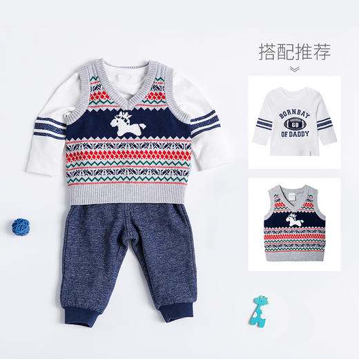 贝贝怡男童春秋仿牛仔抓绒休闲长裤裤子WK170 商品图1