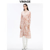 VIMAGE/纬漫纪新款秋季V领不规则裙摆优雅气质印花连衣裙薄V1607242 商品缩略图1