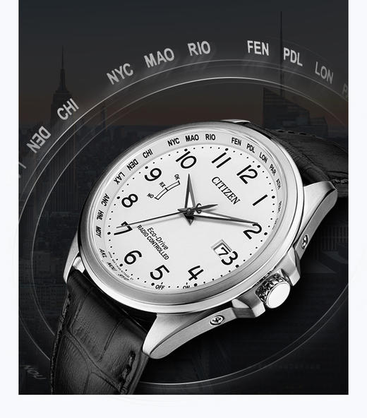 西铁城日本官方正品多局接收电波万年历光动能日历男表CB0250-17A 商品图2