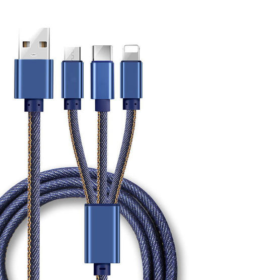 手机数据线一拖三数据线适用于苹果安卓typec三合一织布充电线礼品