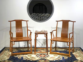 红桥红  家具严选  缅甸花梨（大果紫檀）【顶牙罗锅枨四出头官帽椅 三件套】