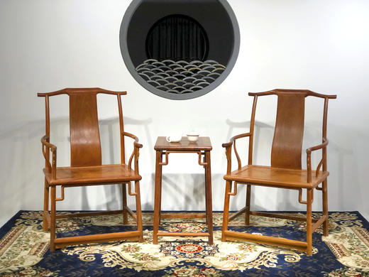 红桥红  家具严选  缅甸花梨（大果紫檀）【顶牙罗锅枨四出头官帽椅 三件套】 商品图0