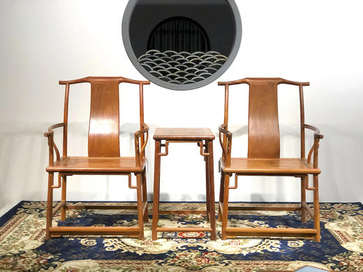 红桥红  家具严选  缅甸花梨（大果紫檀）【顶牙罗锅枨四出头官帽椅 三件套】 商品图1